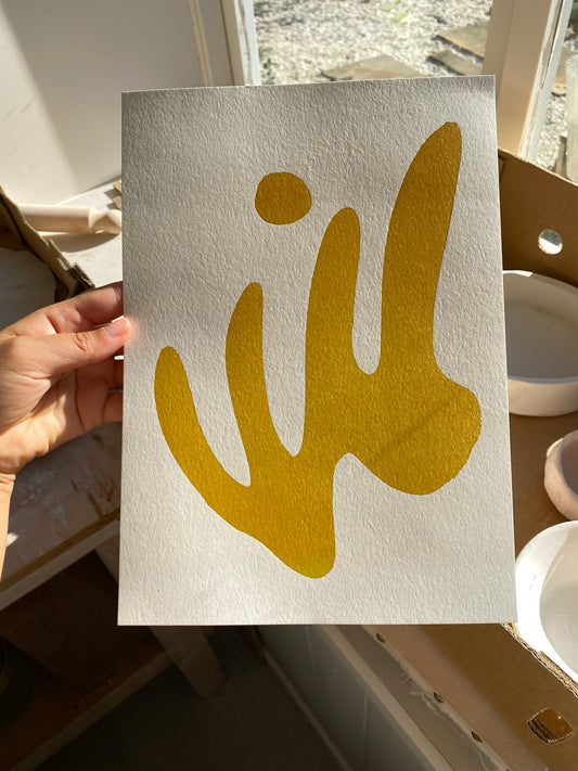 Golden Wave | A4 Letterpress Art Print in Mustard Yellow